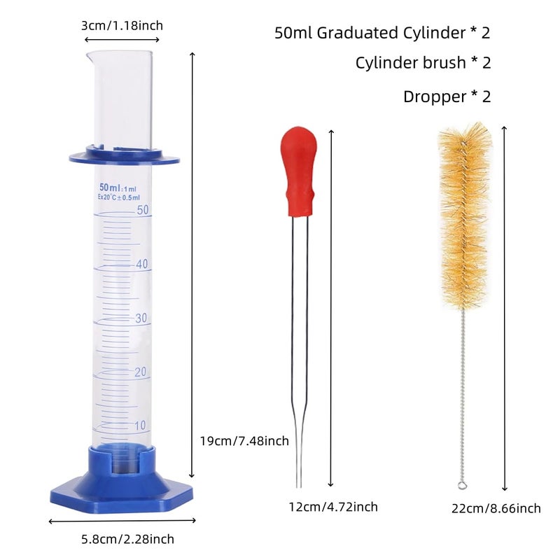 KIGITIK 2Pcs 50ml Graduated Cylinder, Thick Glass Measuring Cylinder, with Anti-Falling Plastic Base and Bumper Guards, for Science Laboratory Measuring Liquid, Bring 2 Brushes and 2 droppers - Image 2